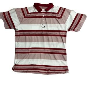 Oakley Golf Polo Shirt Red White  Stripe Size XL